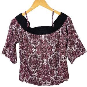 Maurices Maroon Printed Off-Shoulder Top  Boho Geometry